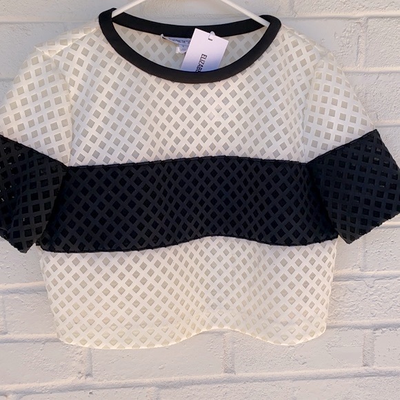 NWT Elizabeth and James Leda Lattice Laser Cut Mesh Crop Top L - Picture 2 of 8
